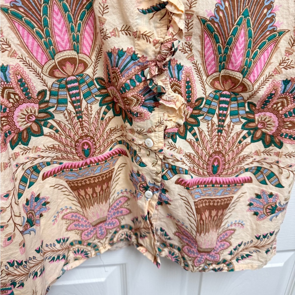 Mille Resort & Travel Pattern Button Down Ruffle Blouse - Picture 6 of 11